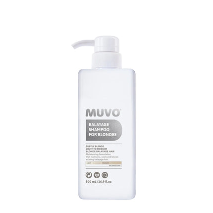 MUVO Balayage Shampoo For Blondes verlevendigt, verfrist en verkoelt licht tot medium blond haar. Deze hydraterende formule is de perfecte onderhoudsshampoo om je balayage en highlights moeiteloos te onderhouden en de levensduur ervan te verlengen tussen salonbezoeken door. MUVO Balayage Shampoo For Blondes zorgt ervoor dat je balayage en highlights langer mooi en verzorgd blijven.

MUVO Balayage Shampoo For Blondes is geschikt voor licht tot medium blond haar waarbij de basiskleur van het haar medium blond