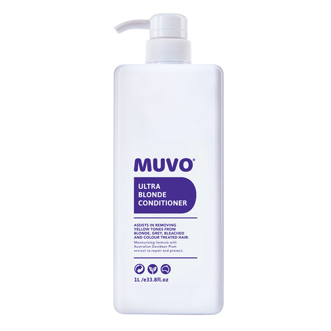 De MUVO Ultra Blonde Conditioner helpt bij het elimineren van gele tinten en maakt het haar handelbaarder en levendiger.&nbsp;

Deze hydraterende formule voorkomt vervaging en geeft glans. De perfecte verzorging voor blond haar!