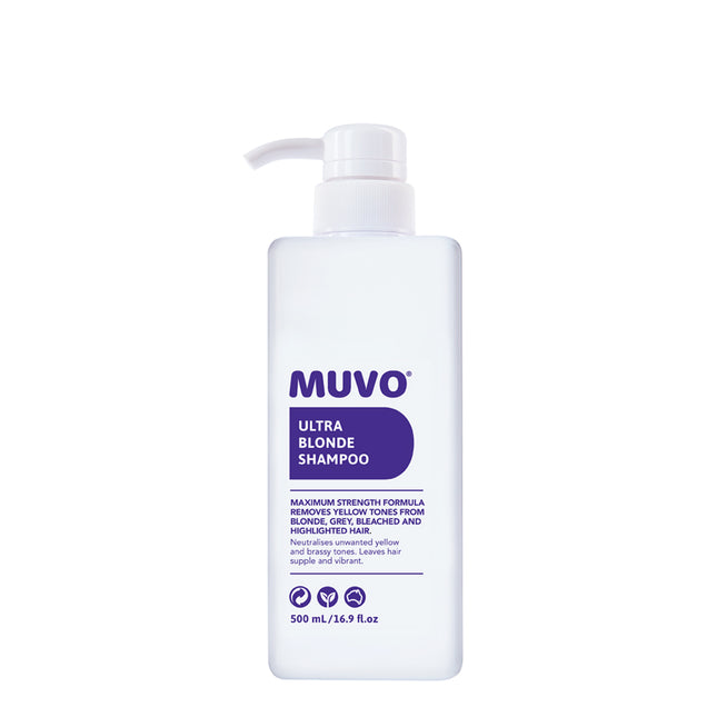 De ultieme toning shampoo voor blond haar! MUVO Ultra Blonde Shampoo is een super krachtige formule die ongewenste gele en koperkleurige tinten neutraliseert, terwijl het haar soepel en levendig blijft.

De formule verwijdert de gele tinten uit blond, geblondeerd, grijs en gehighlight haar in enkele minuten. Of laat het langer inwerken, zodat er lila en paarse tinten ontstaan.

Deze hydraterende formule maakt het haar handelbaarder, voorkomt vervaging en voegt glans toe. 