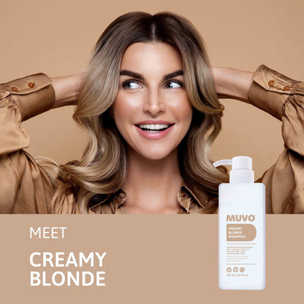 Krachtige toning shampoo voor warm, creamy, beige blond haar. MUVO Creamy Blonde Shampoo verfrist en versterkt zachte, crèmekleurige tinten in blond, grijs en gehighlight haar. Perfect voor het bereiken van crèmekleurige tot beige tinten. Deze hydraterende shampoo zorgt voor een prachtige blended look; verfrist highlights en maakt ze mooi romig, terwijl het haar er glanzend en levendig uitziet. Verleng de levensduur van je kleur en geef dof, futloos blond haar een geweldige dimensie met MUVO Creamy Blonde.