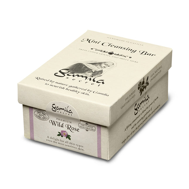 Gamila Secret Mini Wild Rose - Gamila zeep is 100% natuurlijk en bevat geen parfum, kleurstoffen, conserveringsmiddelen, emulgatoren en minerale oliën. Geschikt voor een normale, gecombineerde tot droge huid. Verstevigt, herstelt en brengt de collageen synthese weer op gang.