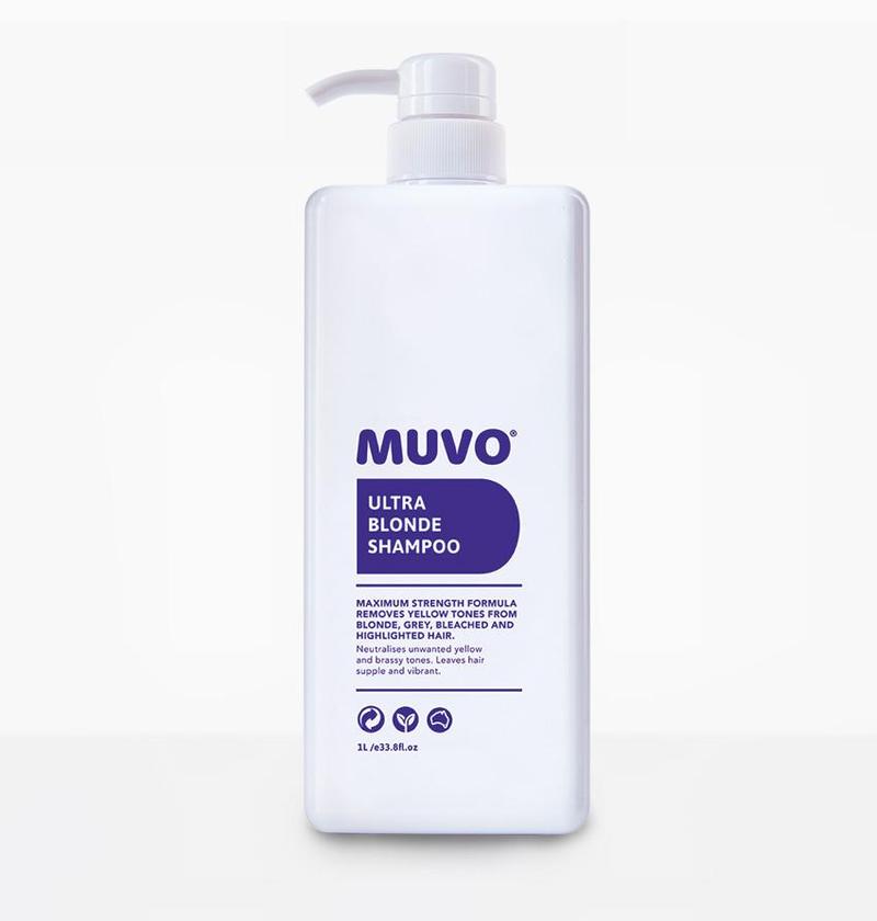 De MUVO Ultra Blonde Shampoo is een supersterke veganistische zilvershampoo voor blond en grijs haar, die ongewenste gele en koperkleurige tinten neutraliseert